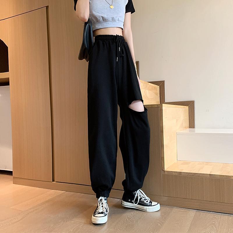 Women's Gray Sweatpants Loose Feet Summer Thin Casual Looking Thin All-match Purple Pants Hole Harem Sweatpants