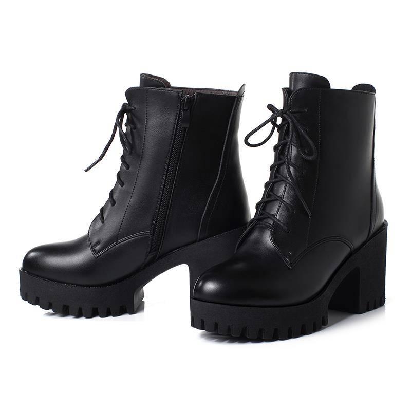 Autumn Winter Short Women Single Side Zipper High Heel Martin  Thick Heel Boots