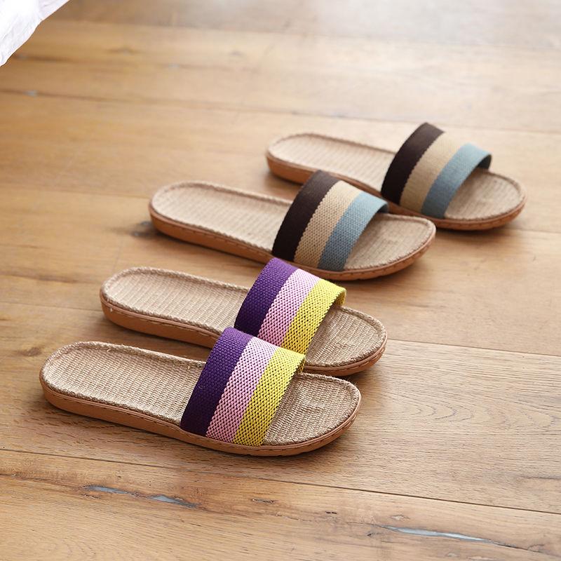 Home Slippers Men and Women Couple Linen Slippers Spring and Summer Autumn Indoor Floor Non-slip Home Slippers