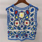 Flower Embroidery Hollow Design Retro Style V-neck Sleeveless Waistcoat  Women's Spring and Summer