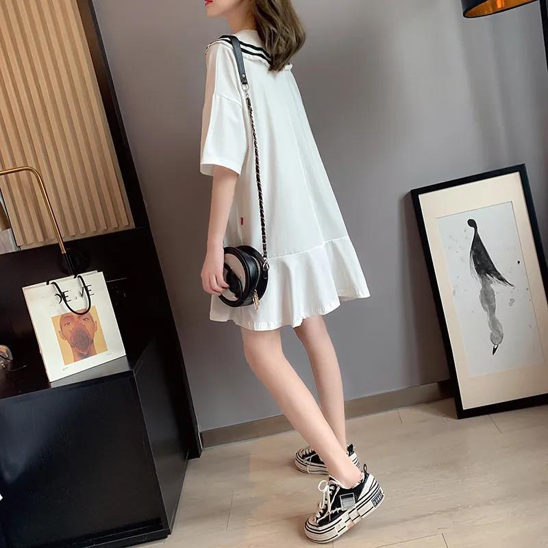Cute Girl Women's Summer Dress Short Sleeve Knee-length Daily Wear Office Dating Party Loose Casual Nightdress
