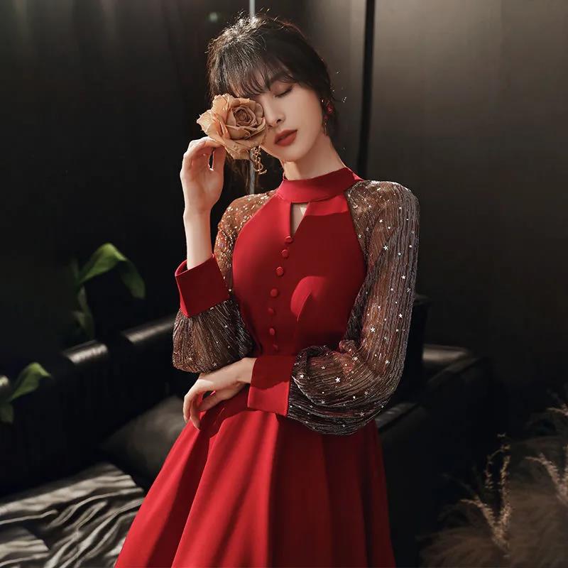 Evening Dress Host Popular Banquet Skirt Dress Waist Was Thinner Mid-length Female Spring and Summer
