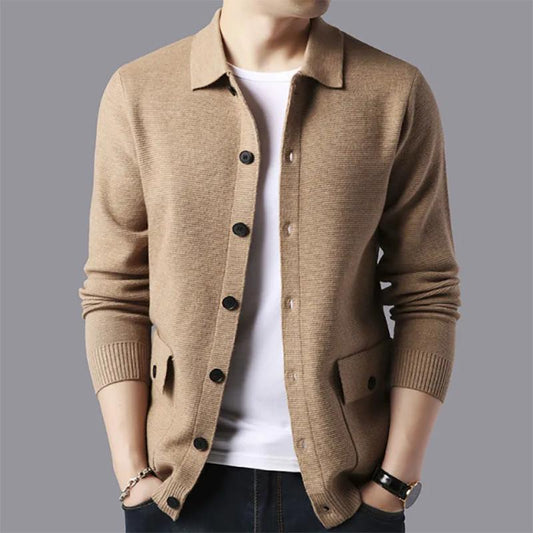 Fall Men's Sweaters Lapel Knit Cardigan Youth Korean Outerwear Knit Sweaters Trend