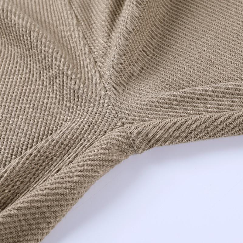 Women's Beige Ribbed Knit Leggings High Waist Cotton Fitness Basic Pants Casual Spring Autumn All-Match Female Skinny Highly Elastic Leggings