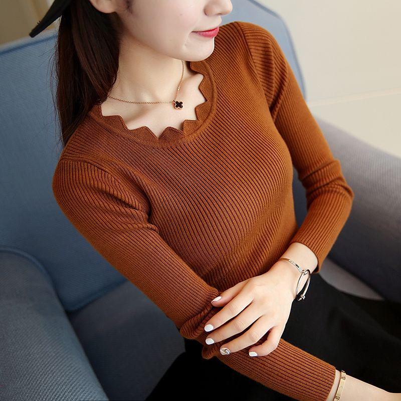 Autumn and Winter Round Neck Long-sleeved Sweater All-match Casual Knitted Bottoming Shirt Pure Color Simple Female Top