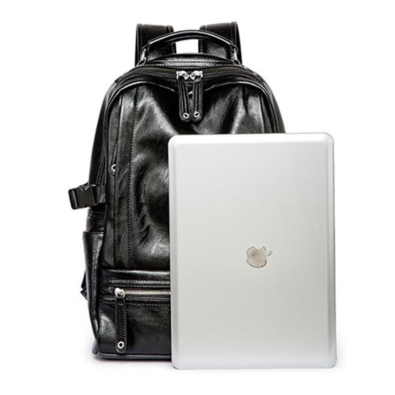 Student Large Capacity Backpack Men PU Leather Waterproof Outdoor Sports Travel Bag Computer Bag