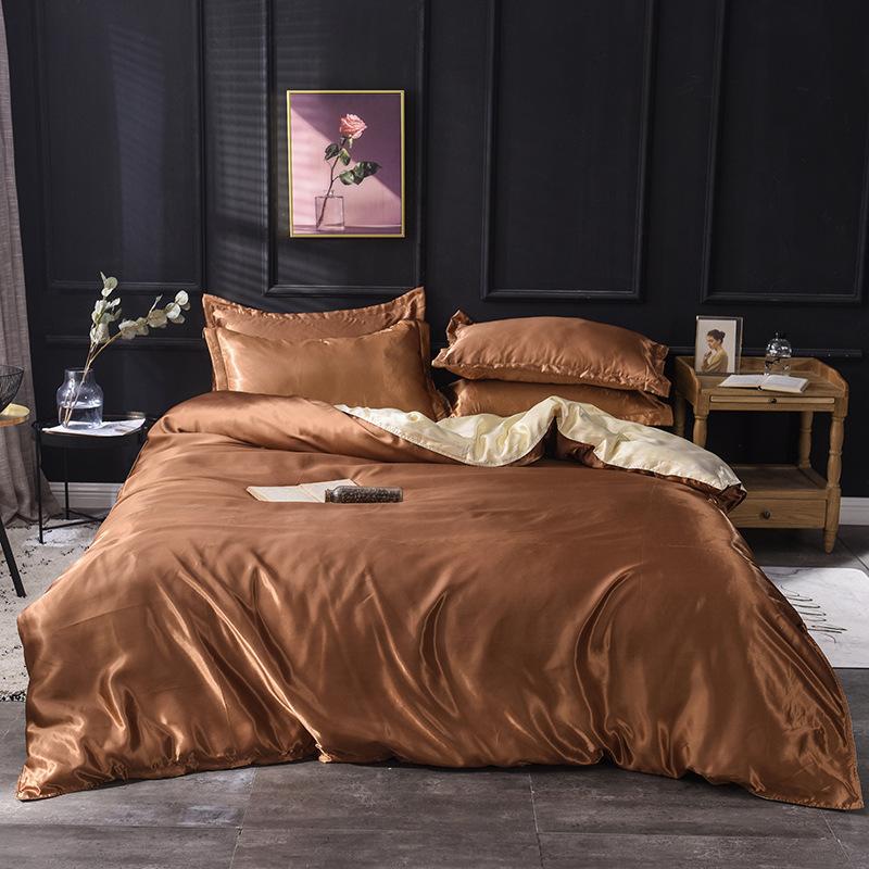 Washed Ice Silk Four-piece Set Pure Color Satin Silk Imitation Silk Bedding