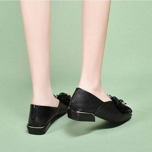 Single Shoes Women's Four Seasons Sweet Low-heeled 2021 Spring and Autumn Square Toe Thick-heeled Small Leather Shoes Shallow Mouth Flat Shoes