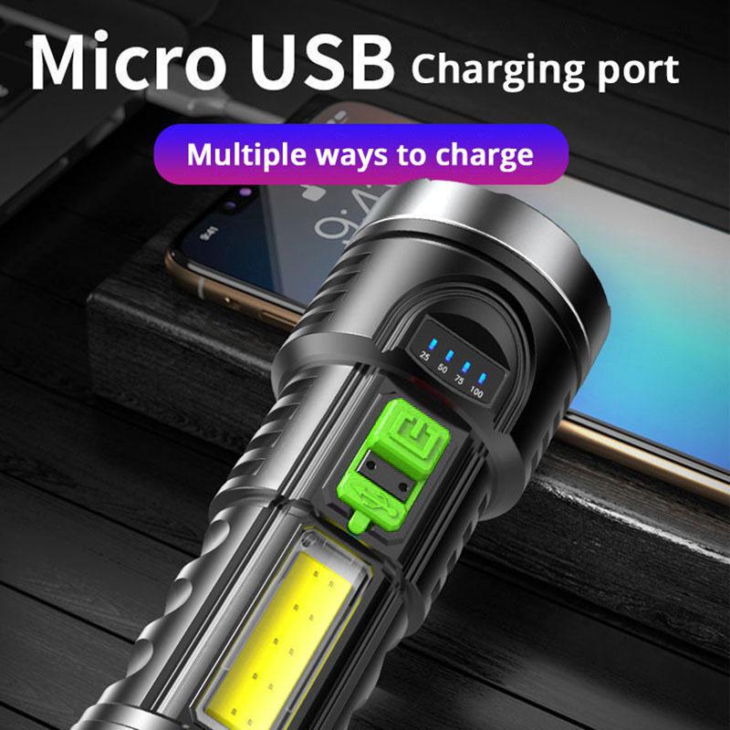 Portable Outdoor Household Flashlight Bright Torch USB Rechargeable Lamp Camping Hiking Car Emergency Ultra Bright Long-range LED Flashlight