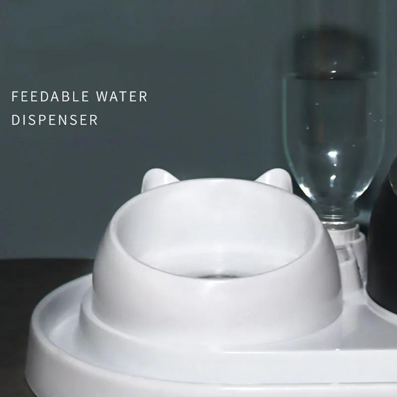 Dog Bowl with Stand Automatic Water Storage Dispenser Pet Cat Food Bowl 2-in-1 Splash-proof Water Container Elevated Removable