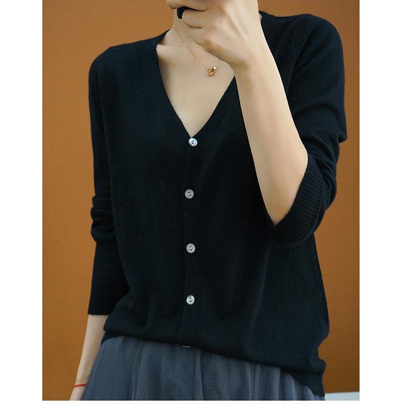Spring and Autumn Large Size Knitted Sweater Cardigan Long Sleeve Solid Color Jacket Loose Simple Female Top