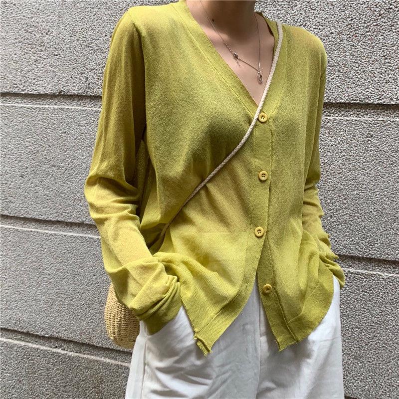 Thin Air-conditioning Shirt Summer Korean Version of Sunscreen Shirt Long Sleeve V-neck Knitted Cardigan Blouse