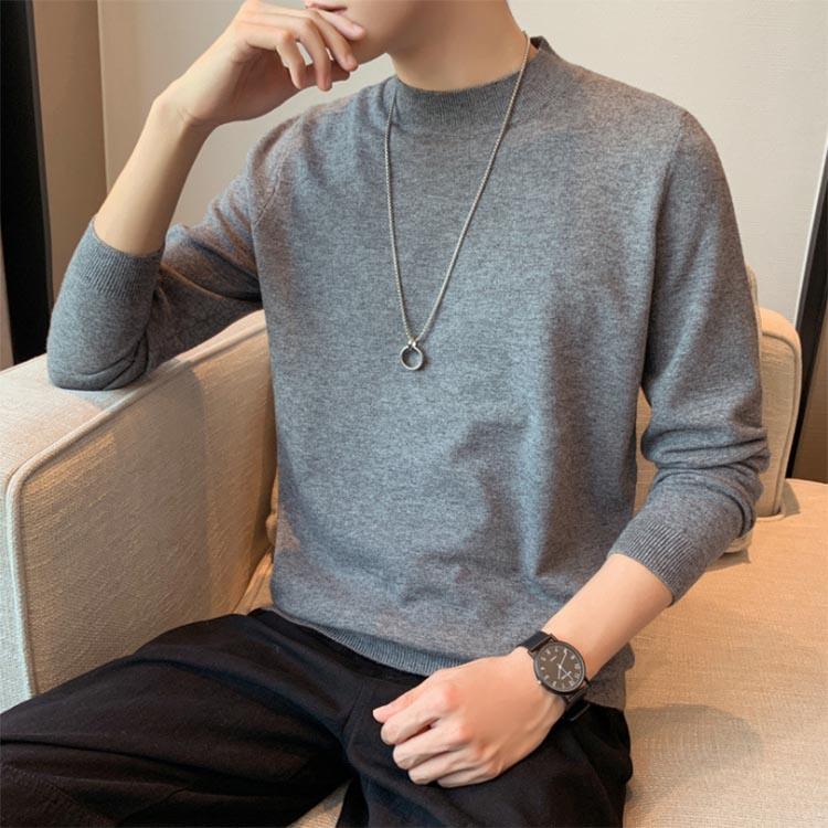 Autumn and Winter Half Turtleneck Sweater Men Loose Trend Base Sweater Casual Solid Color Sweater