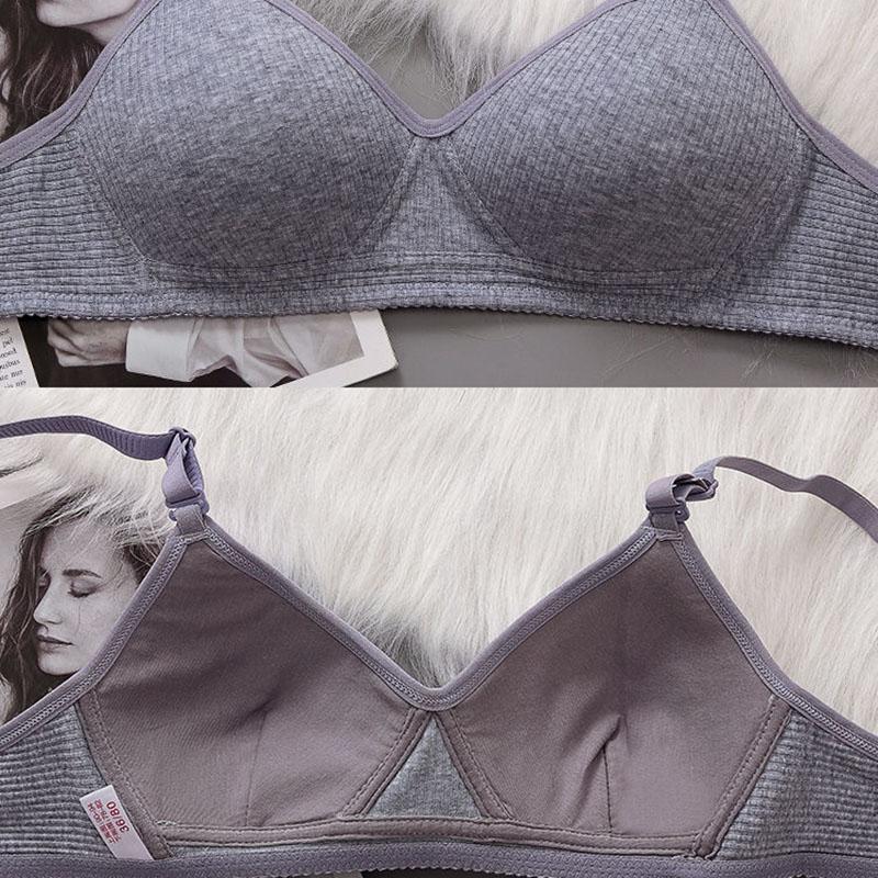 High School Students Pure Cotton Women's Underwear Student Girl Bra Developmental Thin No Steel Ring Shaped Gather Bra