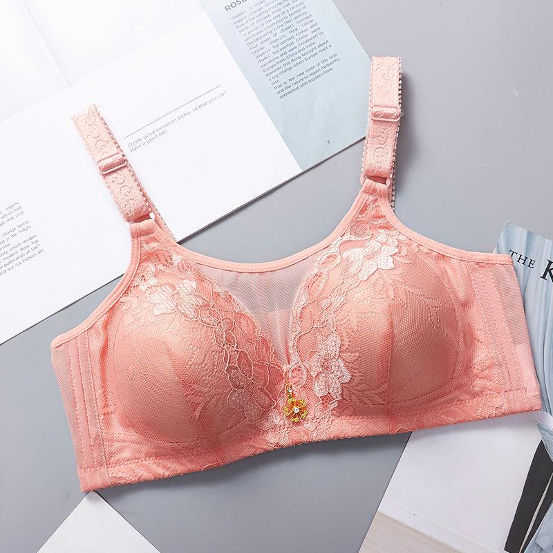 Large Size Non-wireless Underwear Sexy Lace Thin Section Gathered Adjustable Anti-glare Bra Women's Bra Metal Pendant Sexy and Cute