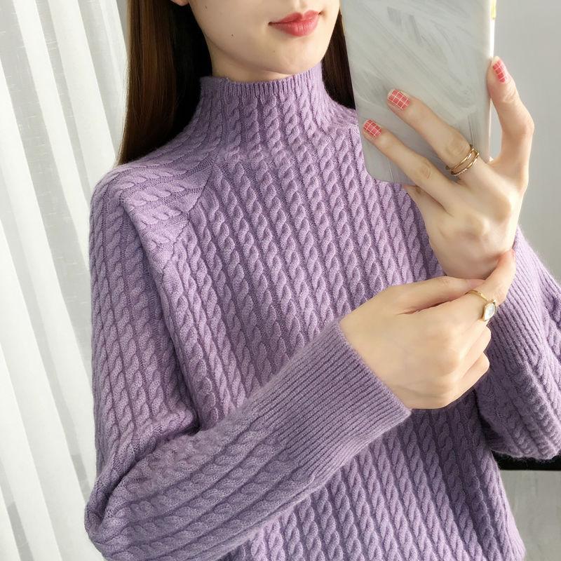 High-neck Padded Sweater Women's Autumn and Winter New Loose Casual Style Knitting Base Western Style