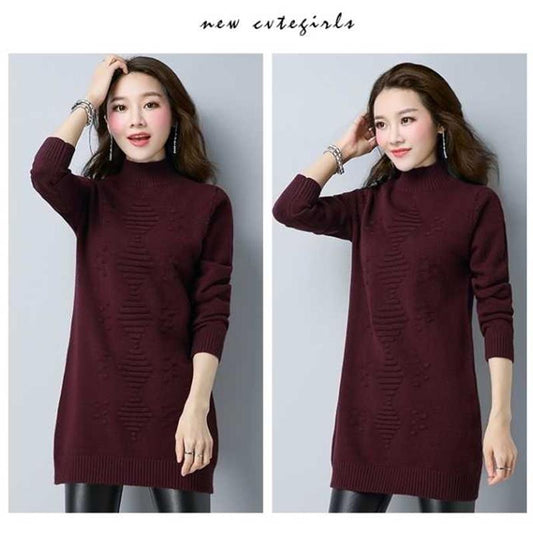 Half Turtleneck Wool Pullover Sweater Loose Mid-length Sweater Women Long Sleeve Bottoming Sweater