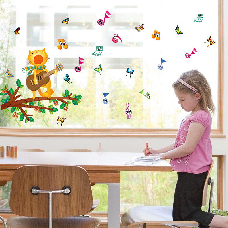 [sticker ]Cartoon Cat Play The Guitar Wall Stickers For Kids Rooms Children Room Nursery Bedroom Ho