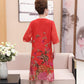 Middle-aged mother L-XXXXL Women's summer dressChiffon Veil Short sleeve Round neck printing Daily wear