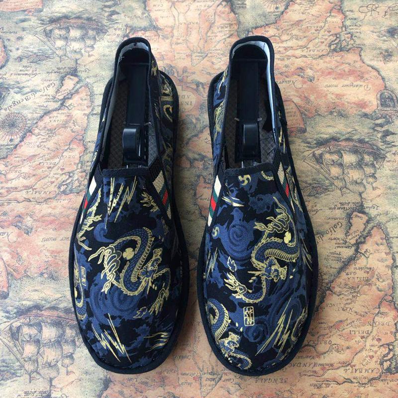 Old Beijing Handmade Men's Cloth Shoes Printed Trend Canvas Shoes Peas Footwear