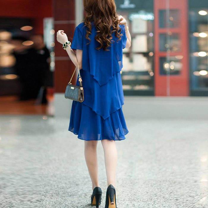 Pofulove L-5XL Women Plus Size Chiffon Dress Loose Mid-length V-neck A-line Beach Skirt Sun dresses