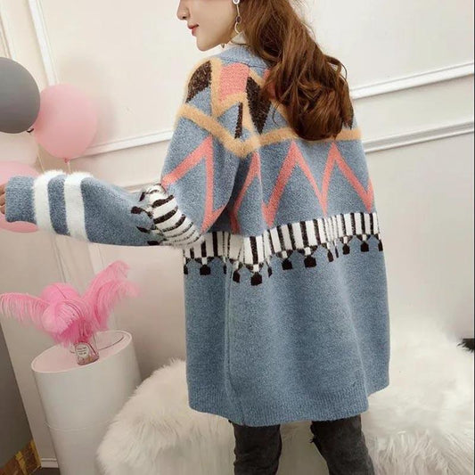 Sweater Cardigan Women Loose Student Knitted Sweater Coat Plus Size Plus Size Women's Clothing