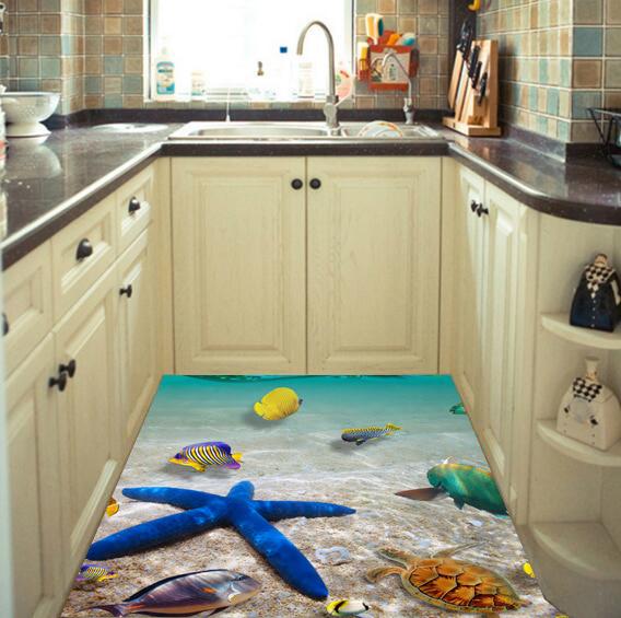 Sea Floor Stickers Dolphin Wall Stickers Beach Wallpapers Big Size Home Decor Creative Sea Animals O