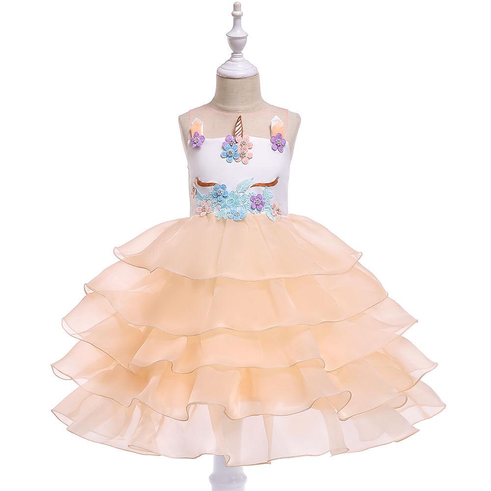 Kids Unicorn Dress for Girls Flower Appliques Ball Gown Little Girl Princess Dresses Elegant Party Costumes Children Clothing