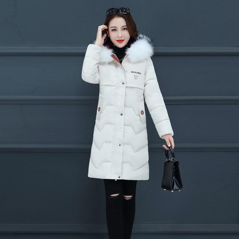 Hooded Large Fur Collar Long Section Ladies Cotton Coat Down Cotton Padded Cotton Jacket