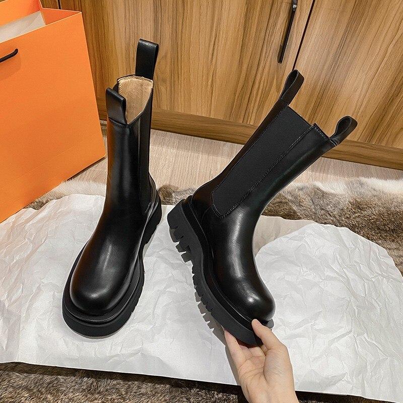 Luxury Chelsea Boots Women Ankle Boots Chunky Winter Shoes Platform  Slip on Chunky Heel Boot