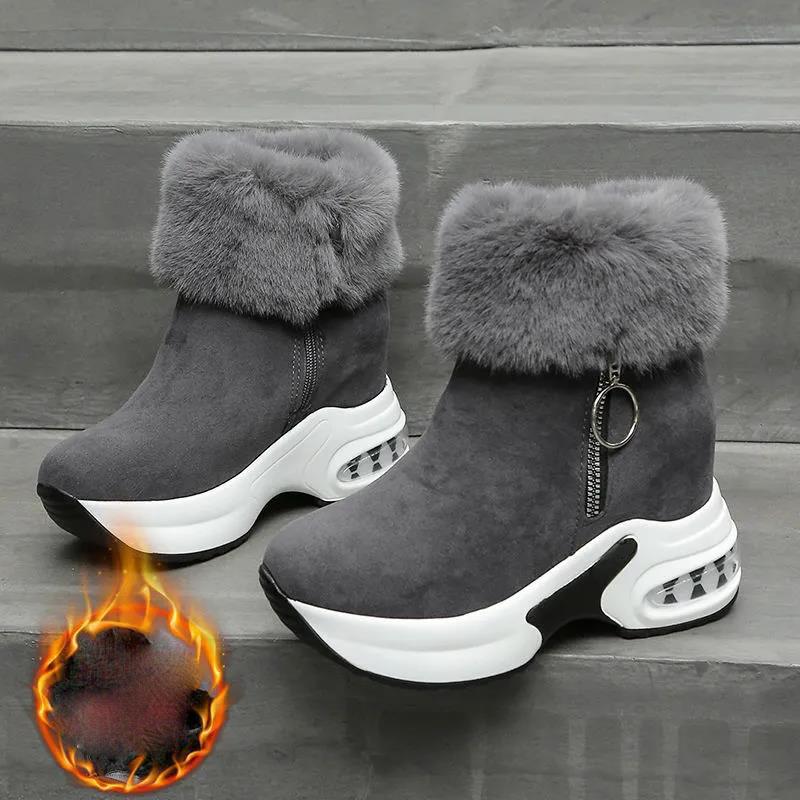 Winter Thick-soled Inner Heightening Plus Fleece Snow Boots High-top Side Zipper Canvas Women's Short Boots