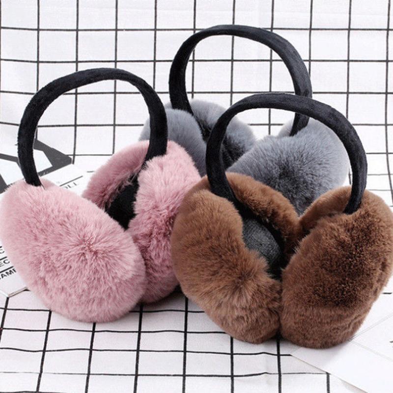 Women's Autumn Winter Foldable Earmuffs Cute Imitation Rabbit Fur Plush Ear Muffs Warm Ear Pad Thick Thermal Earflap Soft Comfortable Ear Cap