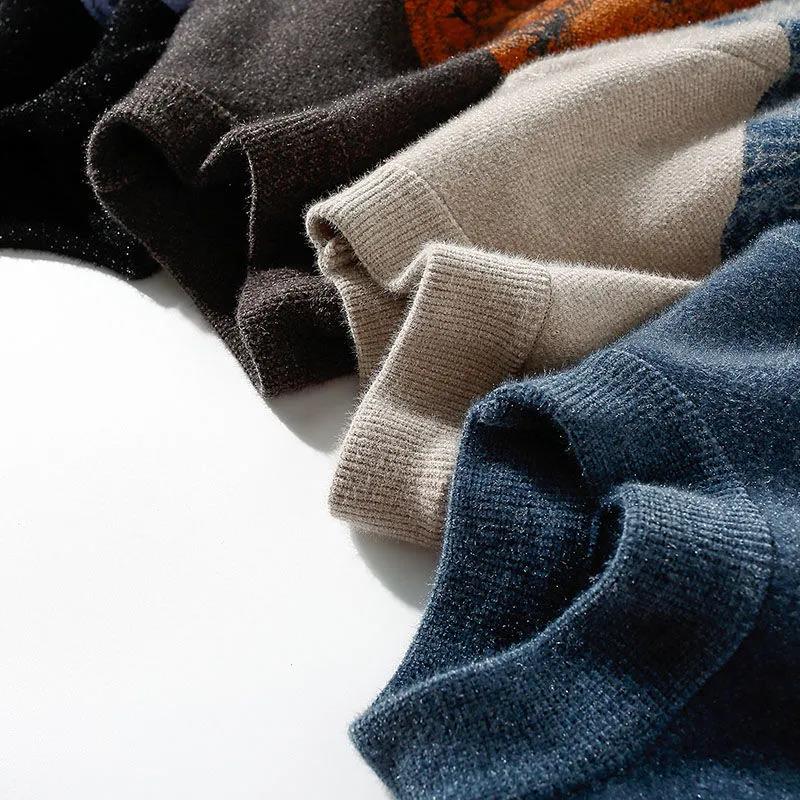 Sweater Men's Autumn and Winter Half High Neck Men's Sweater Knit Sweater Winter Plus Velvet Thick Sweater