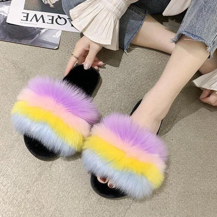 Women's Autumn and Winter Wool Slippers Female Versatile Anti-skid Flat Bottom Lovely Slippers Casual Household Slippers