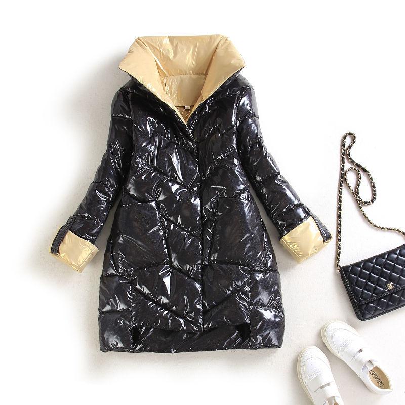 Winter Fashion Trend Cotton-padded Jacket Women's Mid-length Slimming Shiny Face All-match Comfortable Down Jacket
