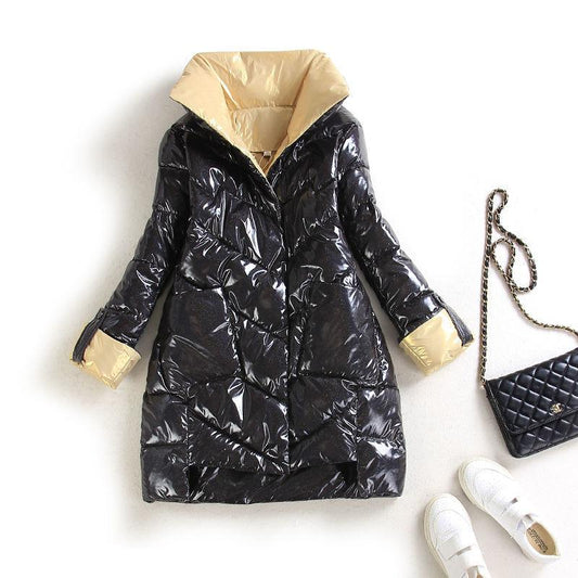 Winter Fashion Trend Cotton-padded Jacket Women's Mid-length Slimming Shiny Face All-match Comfortable Down Jacket