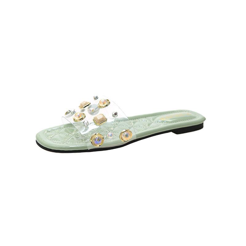 Slippers Women's Summer Wear Fashion Rivet Flat Sandals and Slippers All-match Seaside Beach Shoes Women