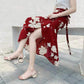 Vintage Floral Print Pockets All-match Women Long Half Length Skirt Autumn Loose Casual Female Skirt