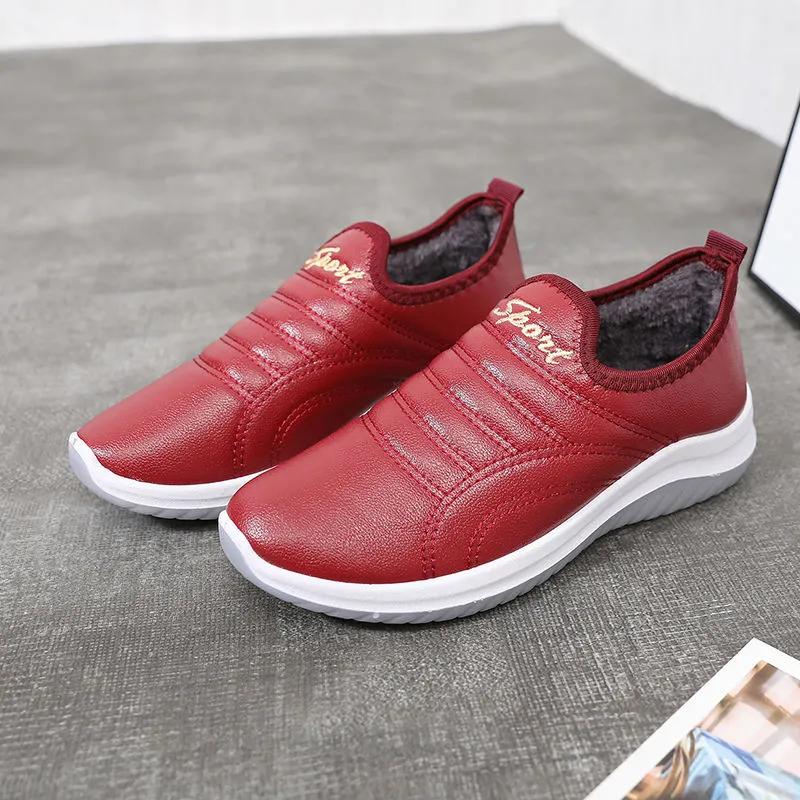 Winter Cotton Shoes Women Leather Waterproof Non Slip Black Plus Size Sneakers Women Sports Shoes Casual Light Running Shoes Thick Fleece Warm Shoes