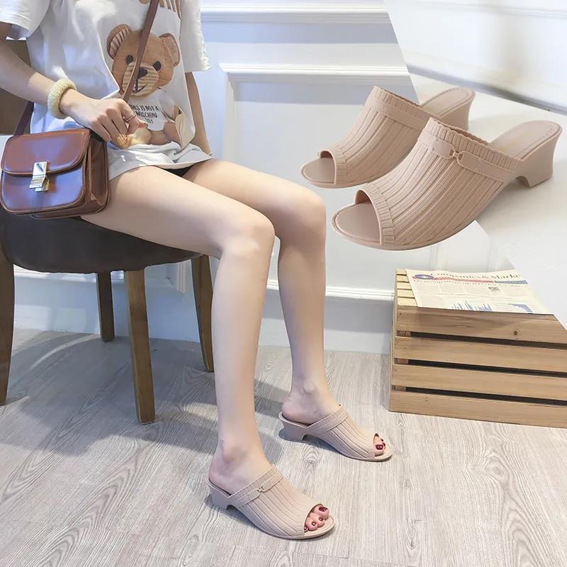 Summer Fashion Fish Mouth Slope with Half Slippers Women Summer Wear All-match Thick Heel Korean Slippers Women
