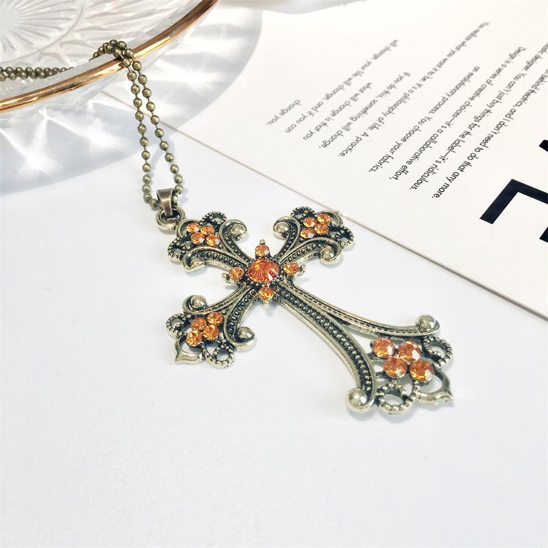 Cross Letter Clavicle Chain Champagne Diamond Crystal Necklace Sweater Chain Accessory