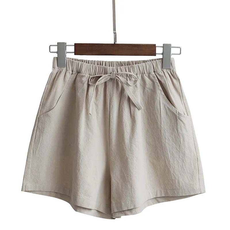 Cotton and Linen Bow Shorts for Women Summer High Waist Loose Thin All-match Wide-leg Three-point Pants Outer Wear Casual Short Pants Sports Shorts