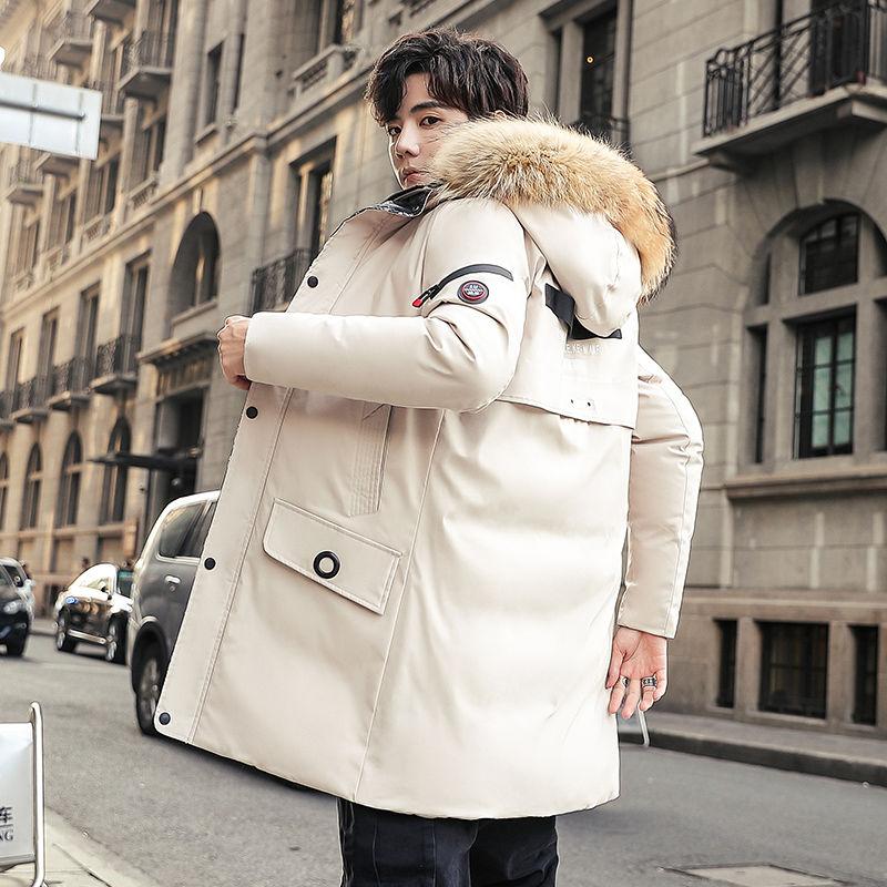 Extra Large Size Men's Cotton-padded Winter Warm Parka Coat Mid-length Thick Fur Collar Coat