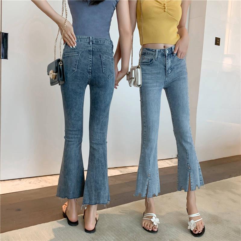 Fashion Denim Flare Pants Women Retro Jeans Wide Leg Trousers Casual Bell-Bottoms Flare Pant Female