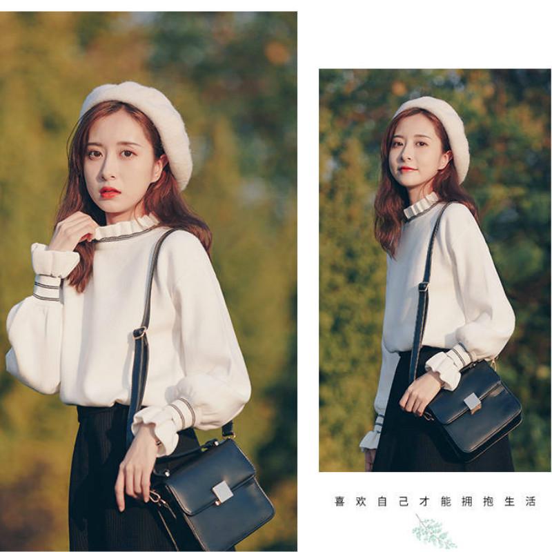 Pofulove Autumn and Winter High-quality Core-spun Yarn Sweater Women Loose Pullover Wild Sweater