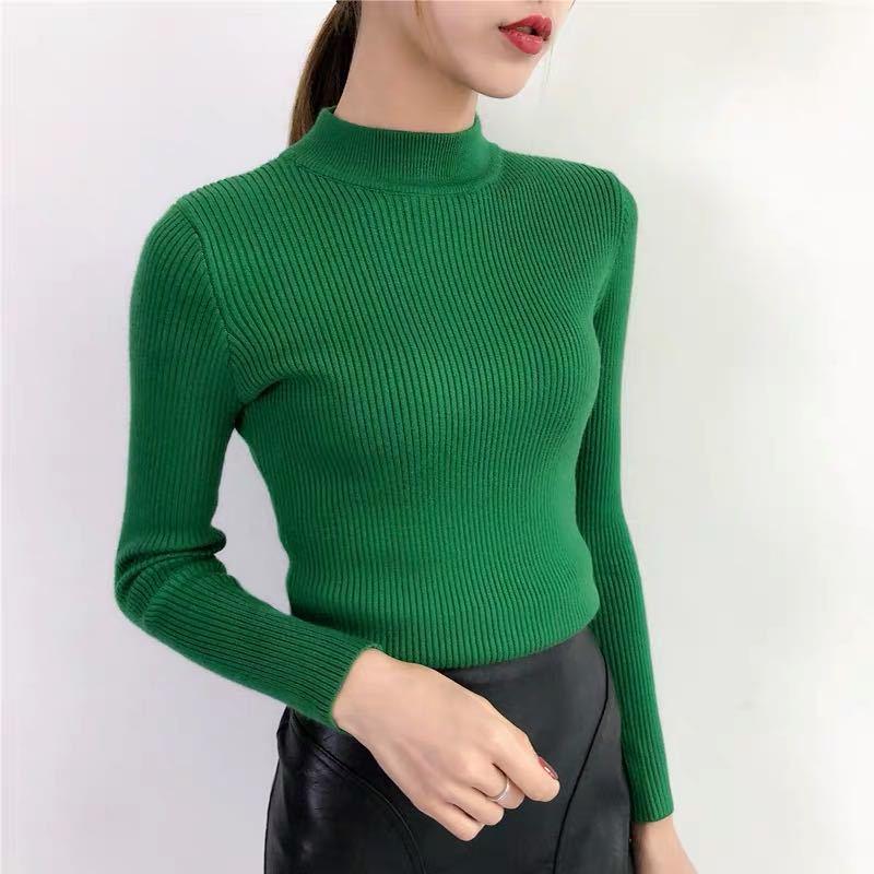 Autumn Half High Neck Pullover Sweater Women Winter Wild Long-sleeved Short Knit Sweater Casual Slim Bottoming Shirt