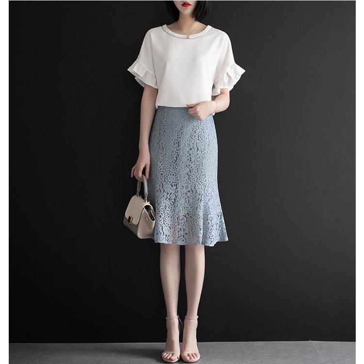 Lace Skirt Women Elegant Summer High Waist Pencil Skirts Fashion Korean Style Hollow Out Office Ladies Female Clothing