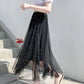 Women A-line Skirts Girls Elastic High Waist Slim Double-layered Gauze-lined Mesh Skirt Solid Color All-match Sequined Skirts