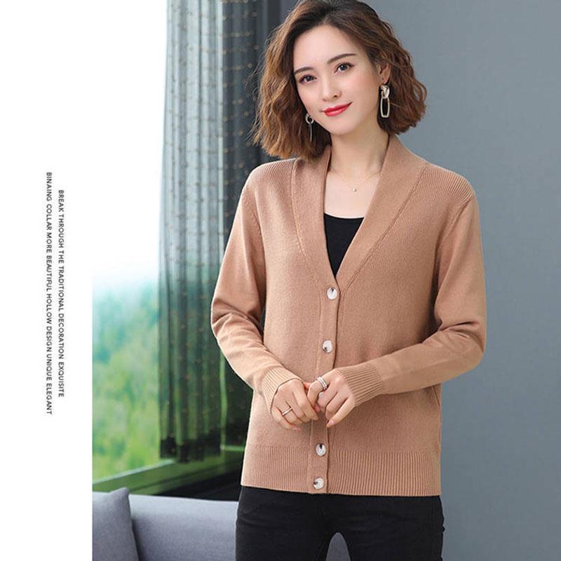 Autumn and Winter V-neck Cardigan Sweater Long-sleeved Loose Crop Top Knitted Solid Color Female Sweater