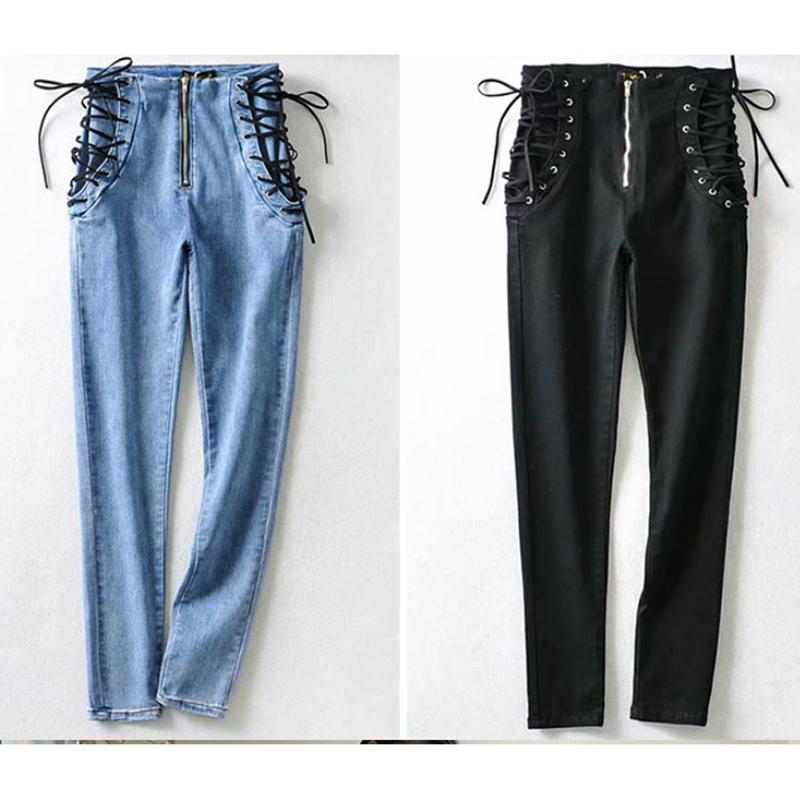 Women High Waist Jeans Woman Sexy Black Blue Elastic Skinny Pencil Pants Female Plus Size Zipper Wash Denim Trousers Girl